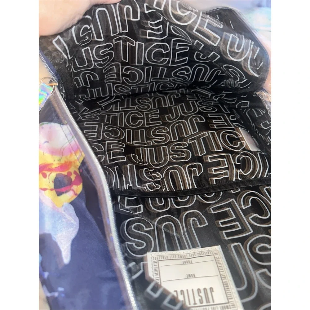 Justice 2004 Exclusive Backpack Paint Splatter  Iridescent Front Pocket 17